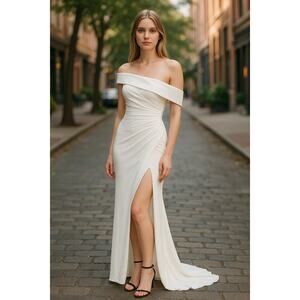 MAC DUGGAL Dress Size 4 Evening Gown Sequin White NEW Off Shoulder